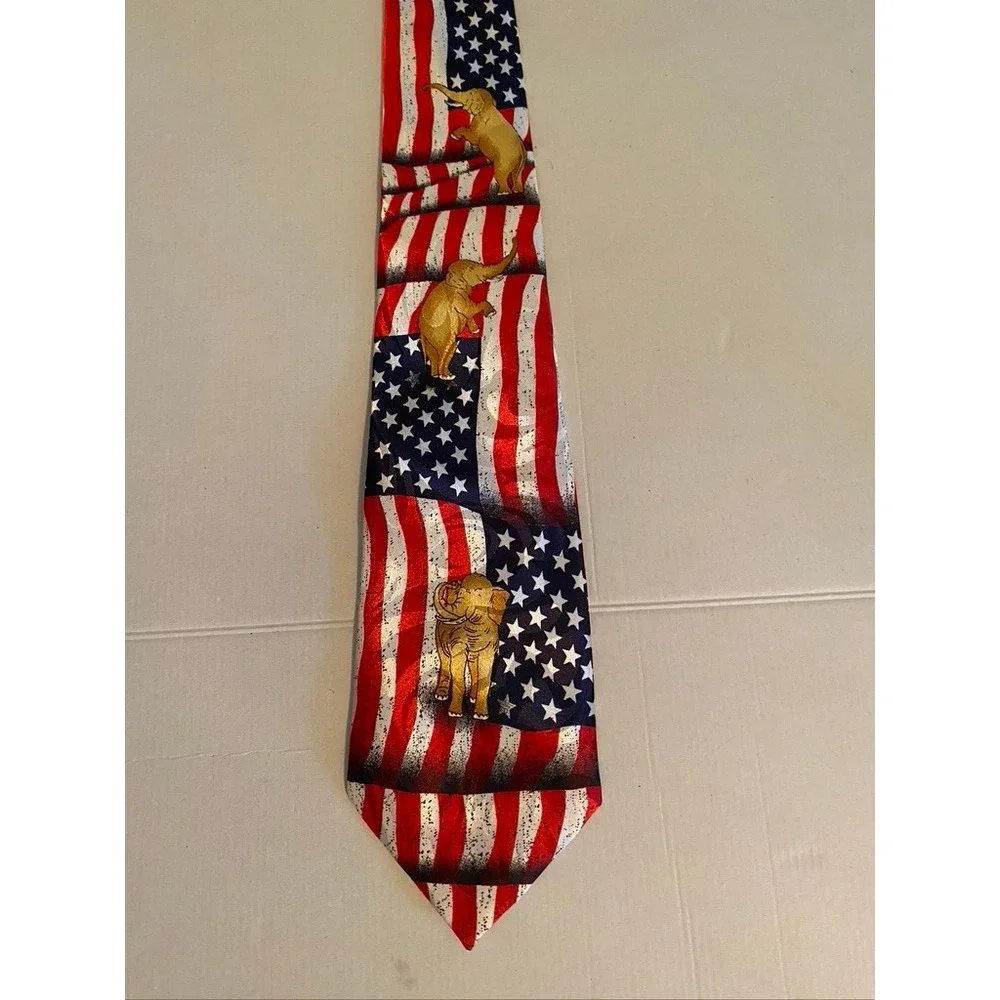 Steven Harris Mens USA Flag GOP Elephant Tie Red White Blue Patriotic Handmade